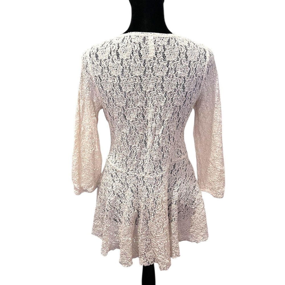 Free People Lace Babydoll Tunic Button Sheer Mini Dress Romantic Coquette Medium - Picture 2 of 10